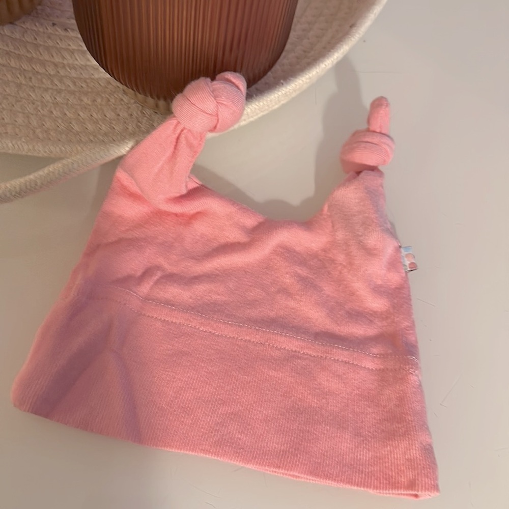 babysoy Pink Double Knot Hat | 0-6 mos